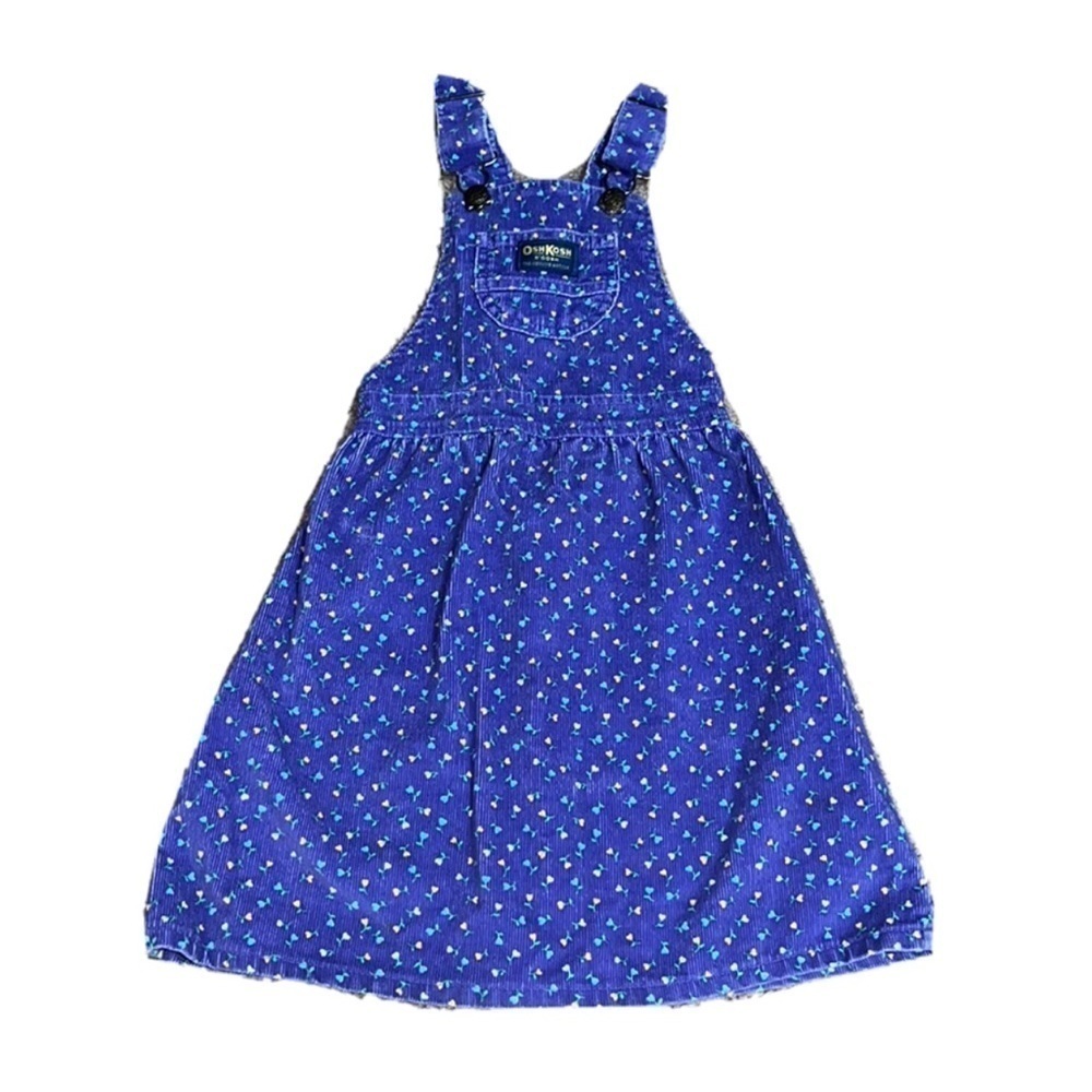 Vintage Osh Kosh B’Gosh Corduroy Overall Jumper Dress Ditsy Floral‎ Purple 6